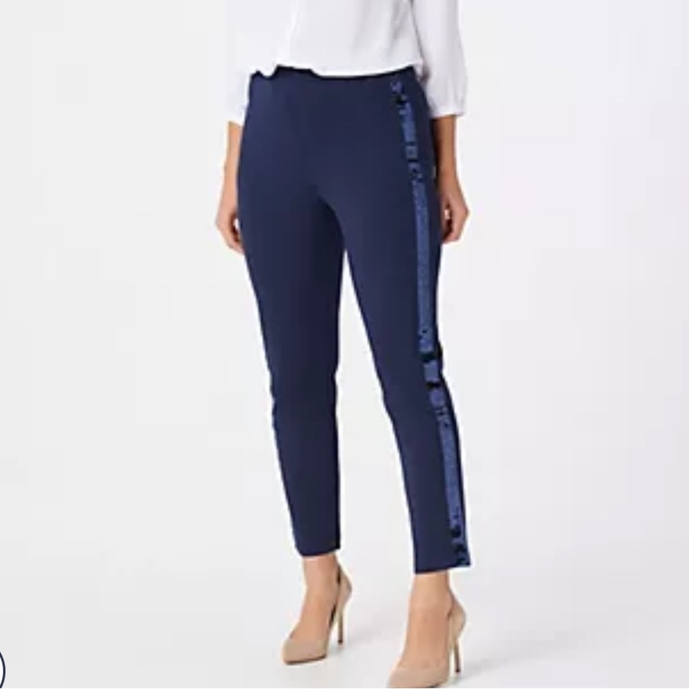 Joan Rivers Midnight Blue Sequin Accent Cropped Pants